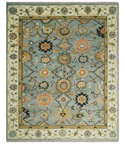 Antique Traditional Silver and Ivory Hand Knotted Oriental Oushak Multi Size wool Area Rug.