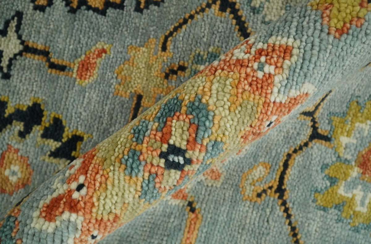 Antique Traditional Silver and Ivory Hand Knotted Oriental Oushak Multi Size wool Area Rug.