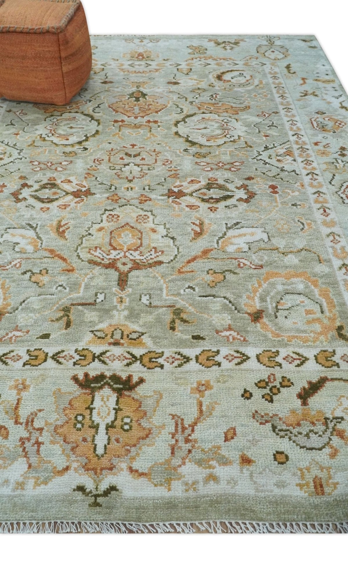Hand Knotted Antique Peach and Beige Traditional Oushak Custom Made Wool Area Rug.