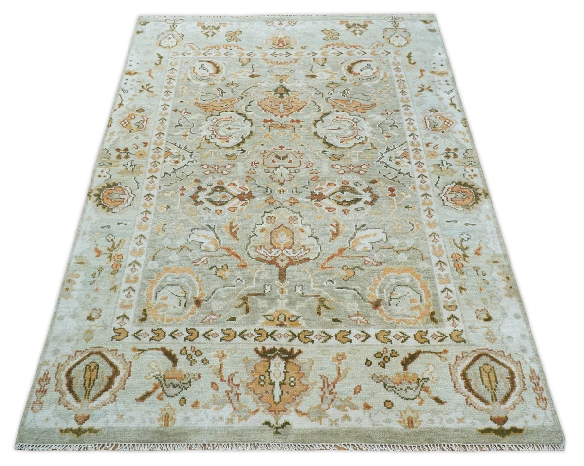 Hand Knotted Antique Peach and Beige Traditional Oushak Custom Made Wool Area Rug.