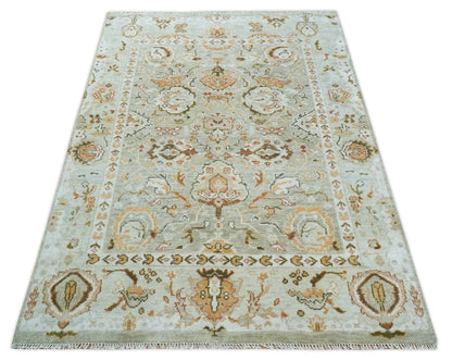 Hand Knotted Antique Peach and Beige Traditional Oushak Custom Made Wool Area Rug.