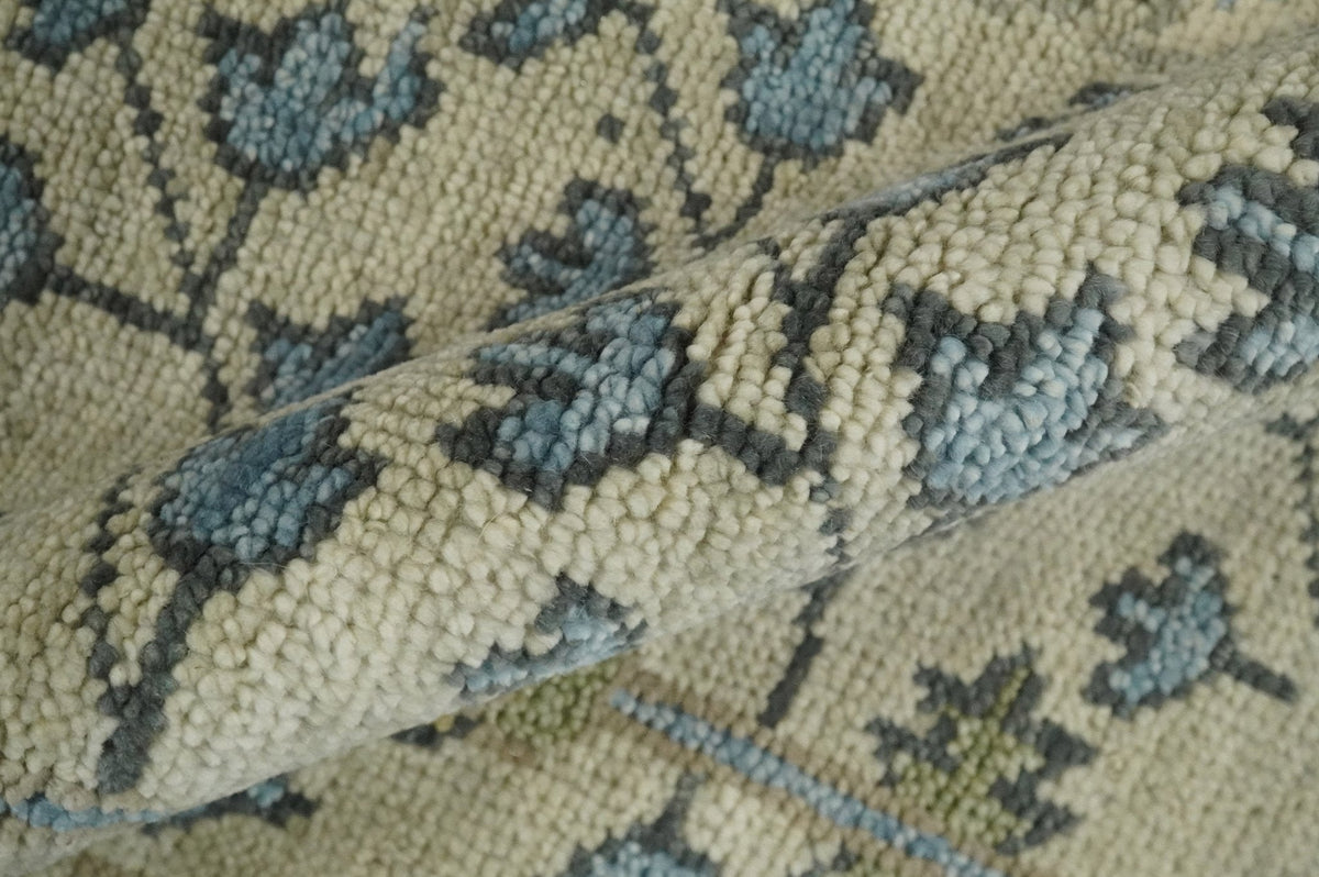 Tree of life Beige and Blue Traditional Hand Knotted Multi Size Wool Area Rug.