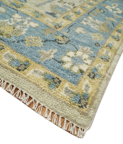 Tree of life Beige and Blue Traditional Hand Knotted Multi Size Wool Area Rug.