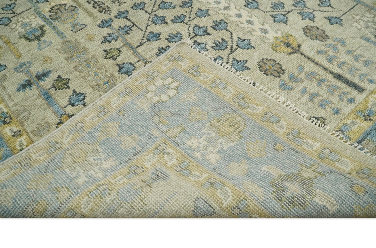 Tree of life Beige and Blue Traditional Hand Knotted Multi Size Wool Area Rug.