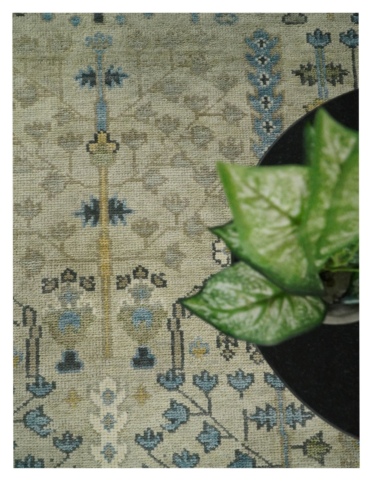 Tree of life Beige and Blue Traditional Hand Knotted Multi Size Wool Area Rug.