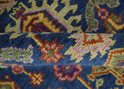 Custom Made Hand Knotted Blue, Gold and Beige Oriental Oushak wool Area Rug.