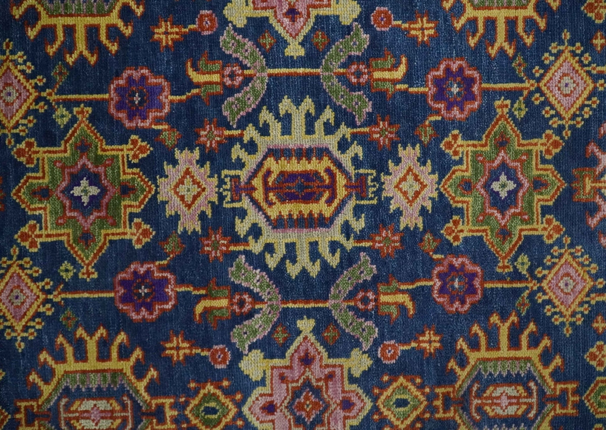 Custom Made Hand Knotted Blue, Gold and Beige Oriental Oushak wool Area Rug.