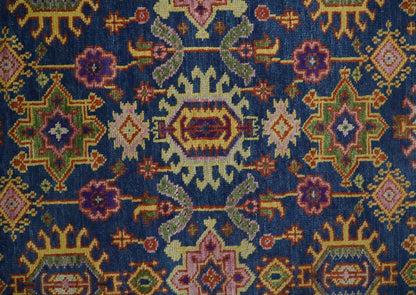 Custom Made Hand Knotted Blue, Gold and Beige Oriental Oushak wool Area Rug.