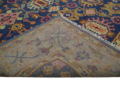 Custom Made Hand Knotted Blue, Gold and Beige Oriental Oushak wool Area Rug.