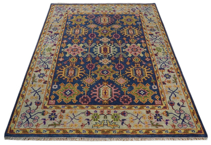 Custom Made Hand Knotted Blue, Gold and Beige Oriental Oushak wool Area Rug.