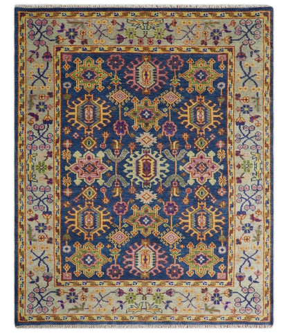 Custom Made Hand Knotted Blue, Gold and Beige Oriental Oushak wool Area Rug.