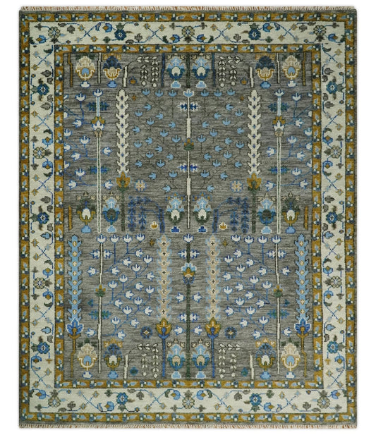 Hand Knotted Charcoal and Ivory Traditional Vintage Style Custom Made Wool Area Rug.