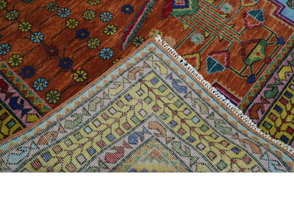 Hand Knotted Rust and Blue Traditional Floral Multi Size Wool Area Rug.