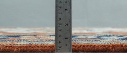 Hand Knotted Blue and Rust Traditional Heriz Multi Size Wool Area Rug.