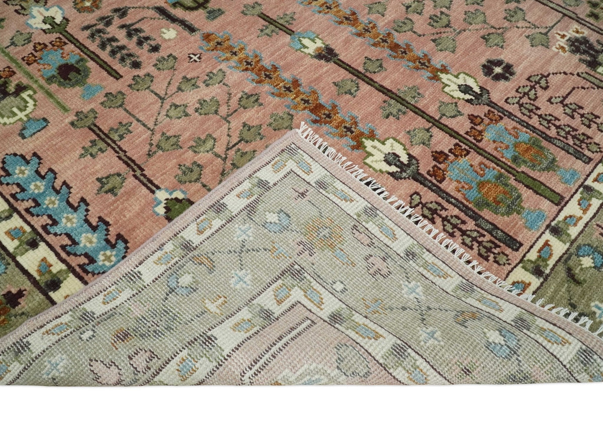 Pink, Olive and Beige vintage Traditional Tree of Life Custom Made Serapi Wool Rug.