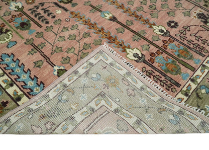 Pink, Olive and Beige vintage Traditional Tree of Life Custom Made Serapi Wool Rug.