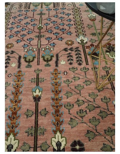 Pink, Olive and Beige vintage Traditional Tree of Life Custom Made Serapi Wool Rug.