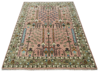 Pink, Olive and Beige vintage Traditional Tree of Life Custom Made Serapi Wool Rug.