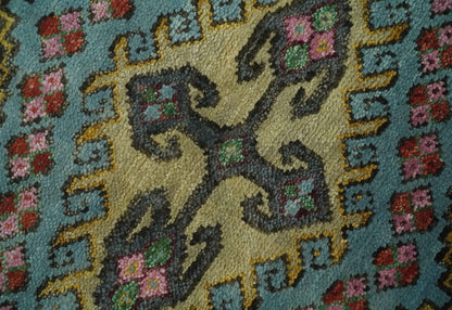 Custom Made Hand Knotted Red, Blue and Olive Traditional Antique Style Wool Rug.