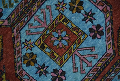 Hand Knotted Maroon and Blue Traditional Antique look Multi Size Wool Area Rug.