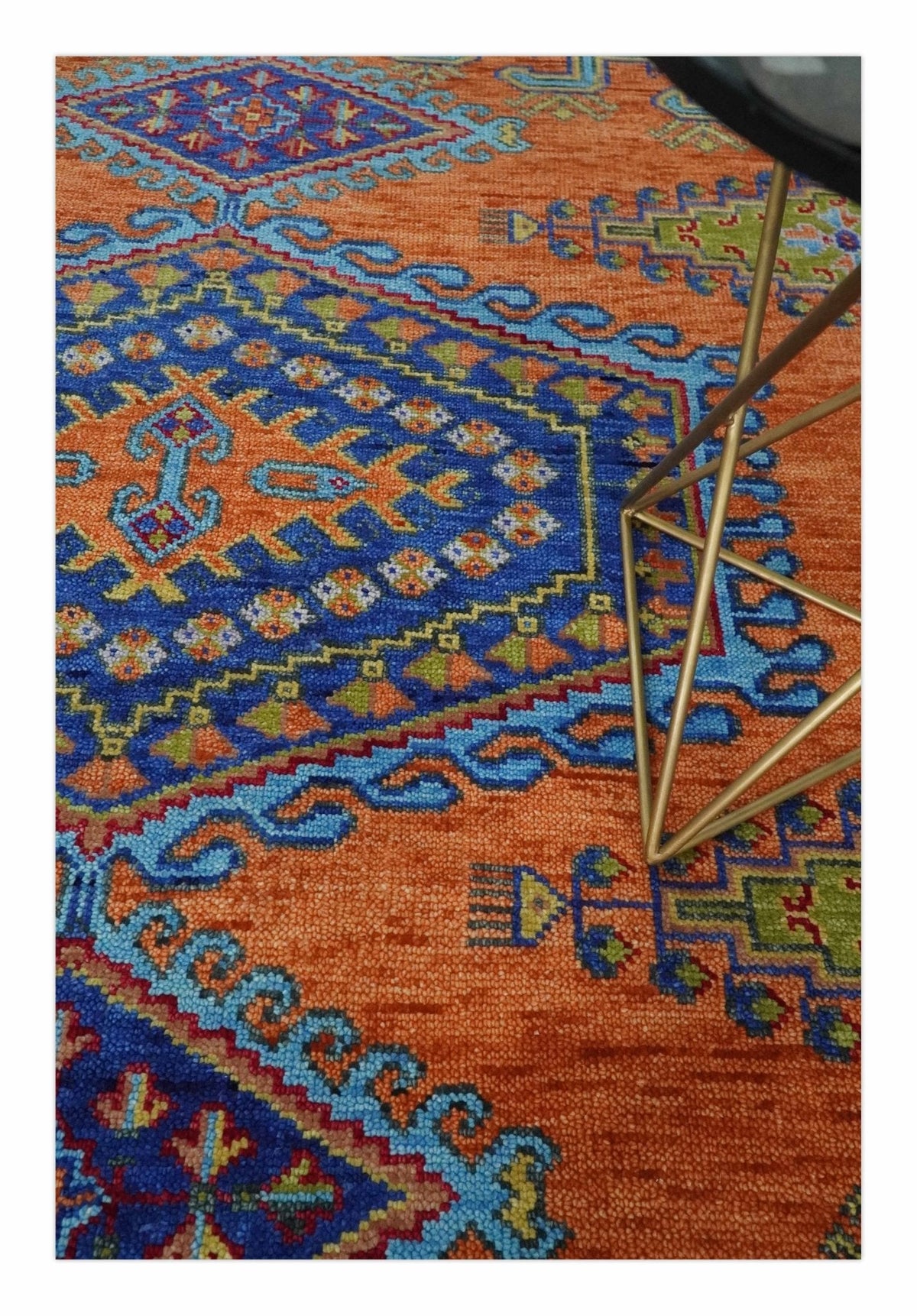 Hand Knotted Rust And Blue Traditional Multi Size Antique Wool Area Rug.