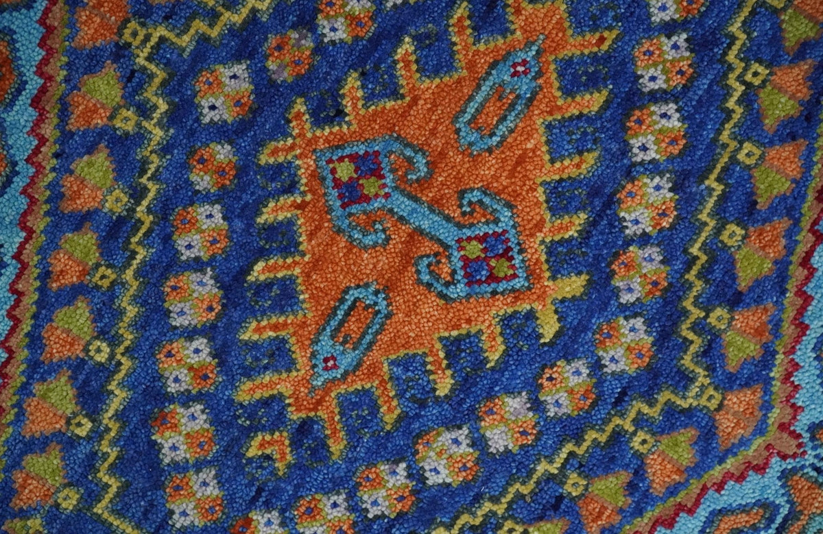 Hand Knotted Rust And Blue Traditional Multi Size Antique Wool Area Rug.