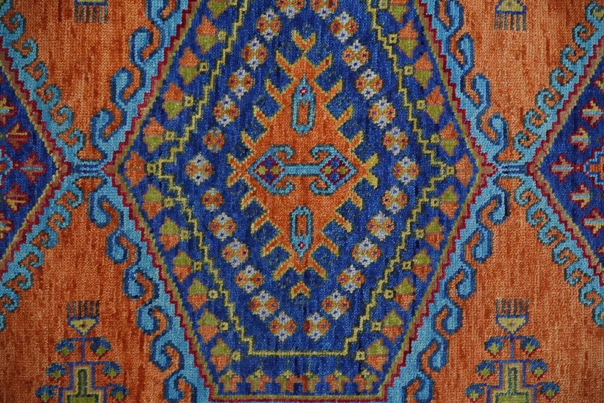 Hand Knotted Rust And Blue Traditional Multi Size Antique Wool Area Rug.
