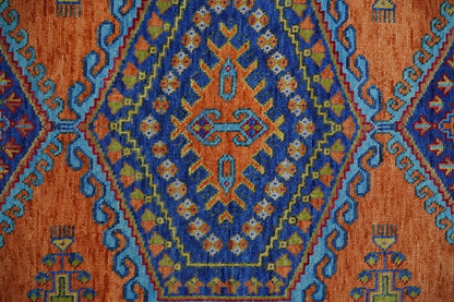 Hand Knotted Rust And Blue Traditional Multi Size Antique Wool Area Rug.