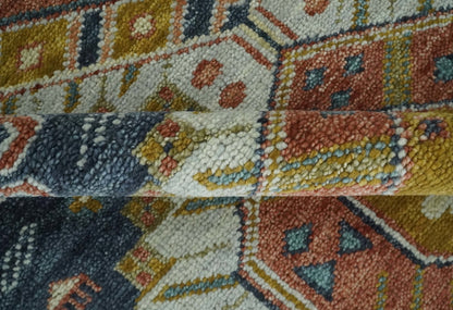 Rust, Gold and Blue Traditional Hand knotted Custom Made wool Area Rug.