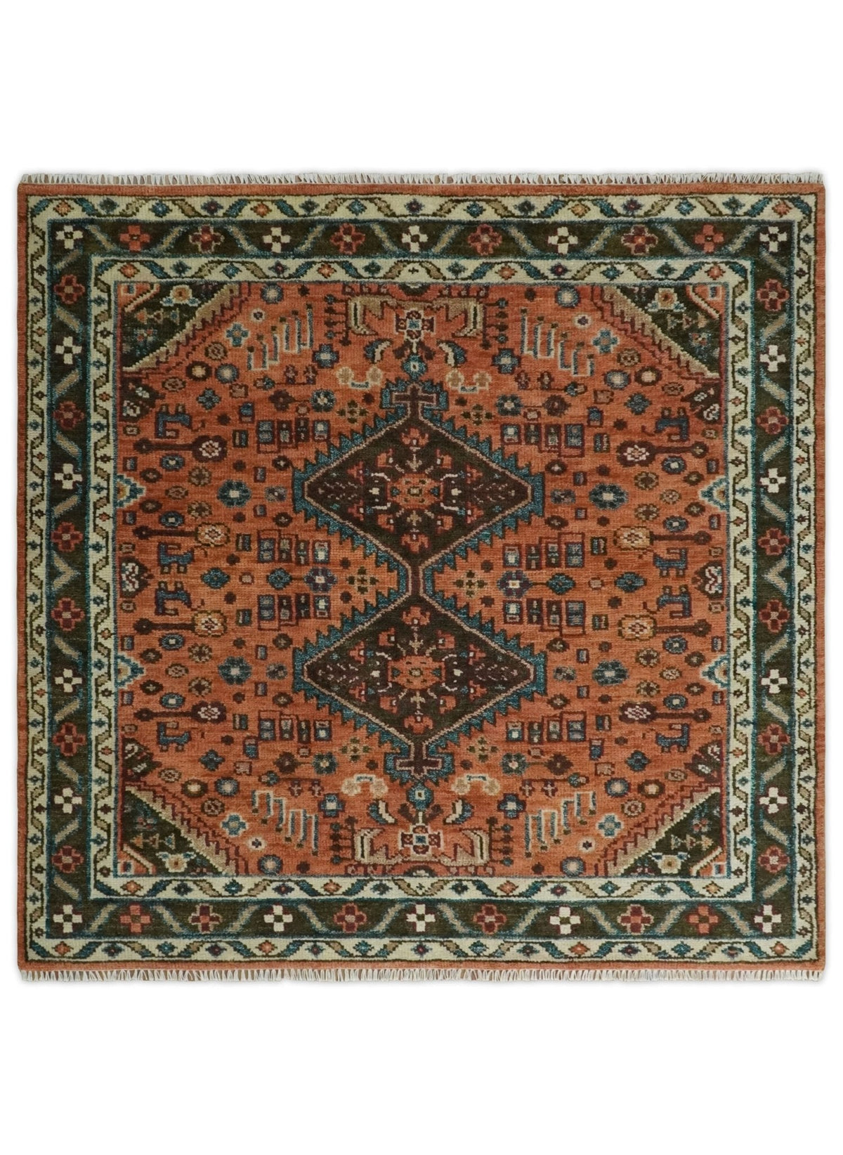 Rust, Ivory and Brown Oriental Traditional Hand knotted Multi Size Area Rug.