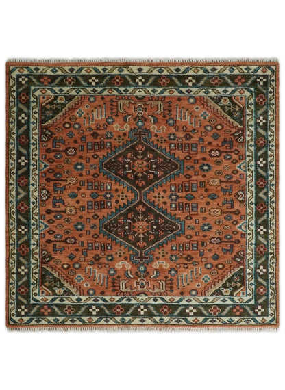 Rust, Ivory and Brown Oriental Traditional Hand knotted Multi Size Area Rug.