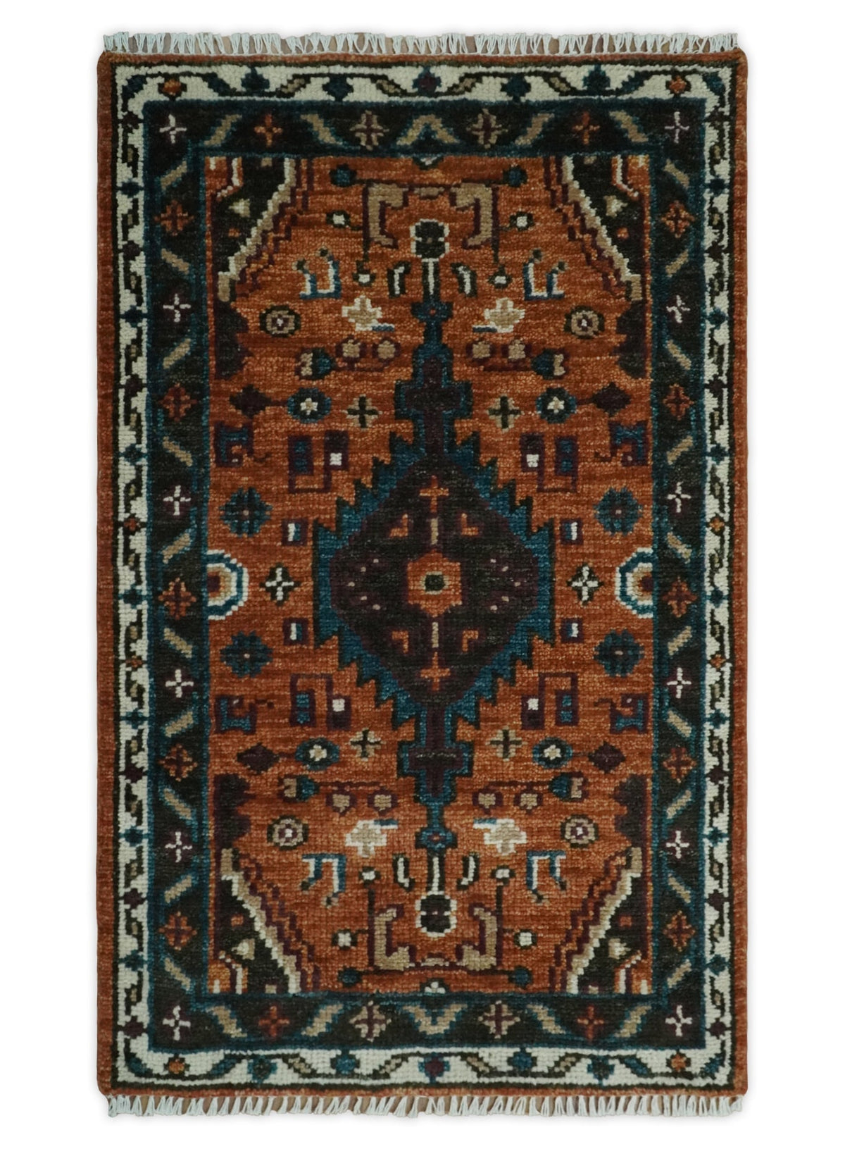 Rust, Ivory and Brown Oriental Traditional Hand knotted Multi Size Area Rug.