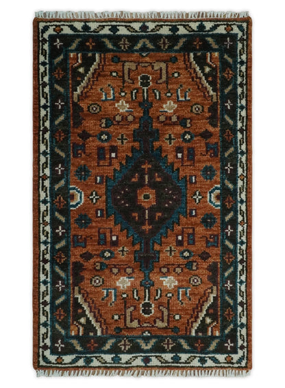Rust, Ivory and Brown Oriental Traditional Hand knotted Multi Size Area Rug.