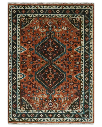 Rust, Ivory and Brown Oriental Traditional Hand knotted Multi Size Area Rug.