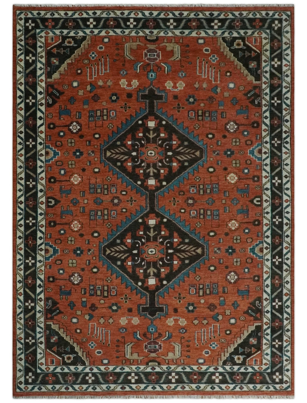 Rust, Ivory and Brown Oriental Traditional Hand knotted Multi Size Area Rug.