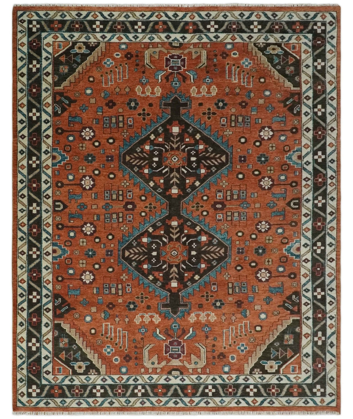 Rust, Ivory and Brown Oriental Traditional Hand knotted Multi Size Area Rug.