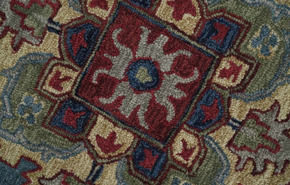 Maroon and Blue Hand Tufted Traditional Medallion Multi Size wool Area Rug.