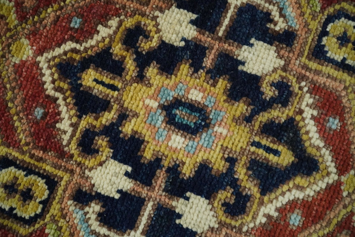 Custom Made Traditional Blue and Rust Hand Knotted Wool Area Rug.