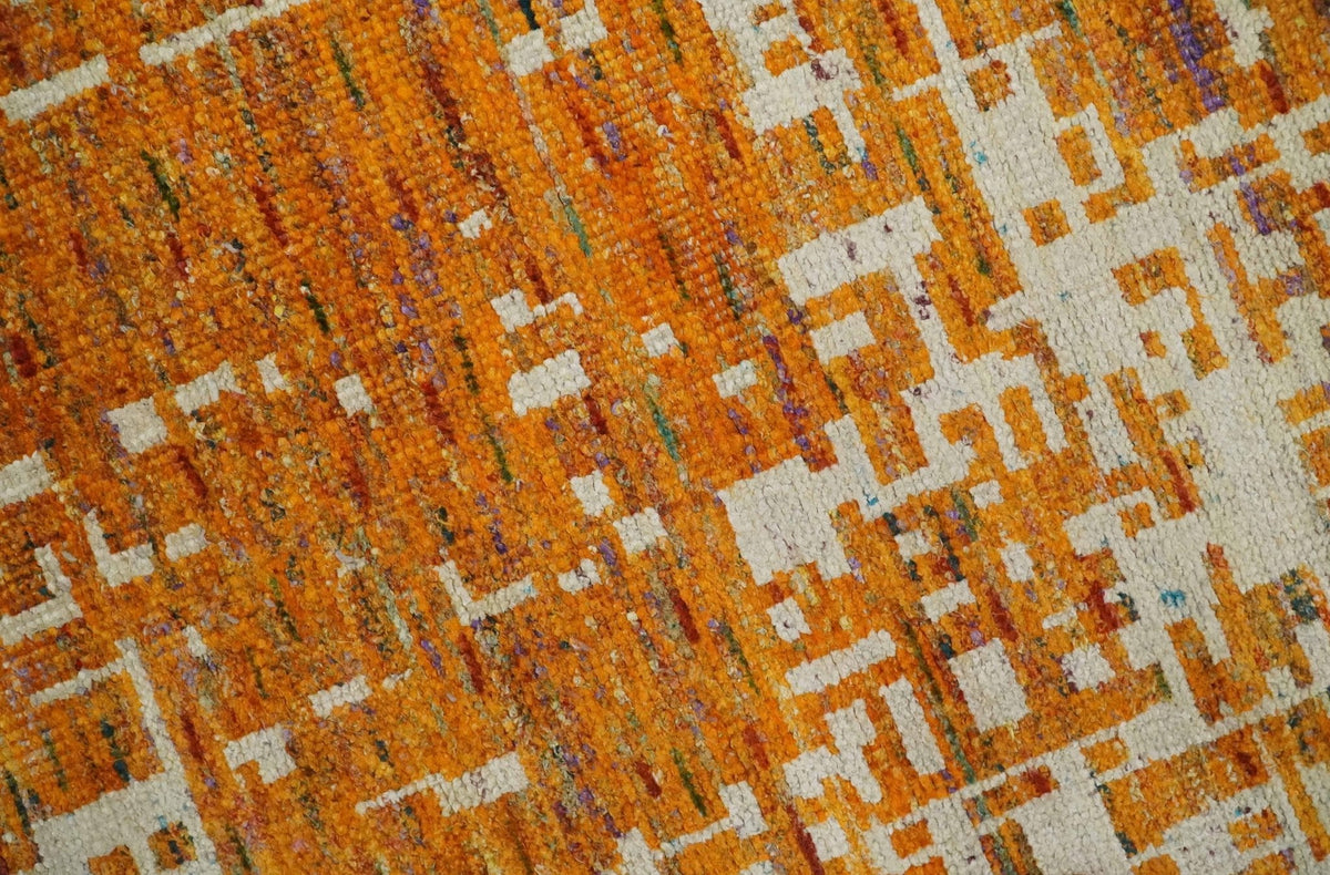 5x8 and 6x9 Gold, Rust and Ivory Modern Abstract Recycled Silk Rug.