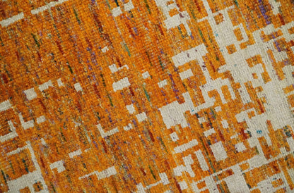 5x8 and 6x9 Gold, Rust and Ivory Modern Abstract Recycled Silk Rug.