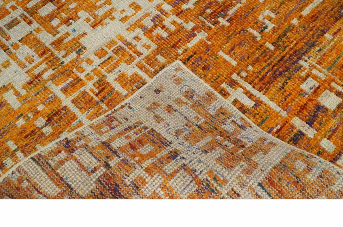 5x8 and 6x9 Gold, Rust and Ivory Modern Abstract Recycled Silk Rug.
