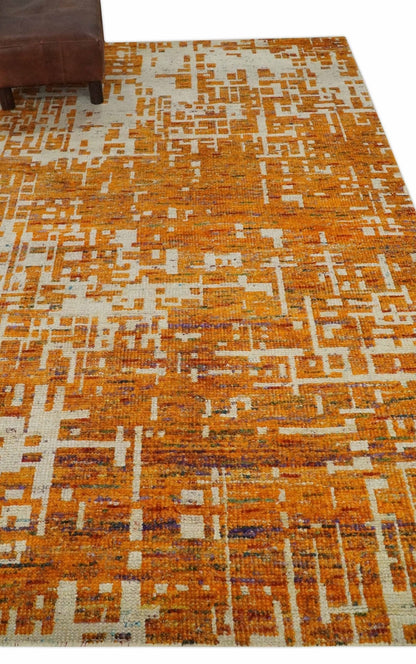 5x8 and 6x9 Gold, Rust and Ivory Modern Abstract Recycled Silk Rug.