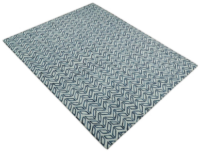 Contemporary Farmhouse Leaf's Hand Tufted Silver and Blue Loop Multi Size Wool Rug.