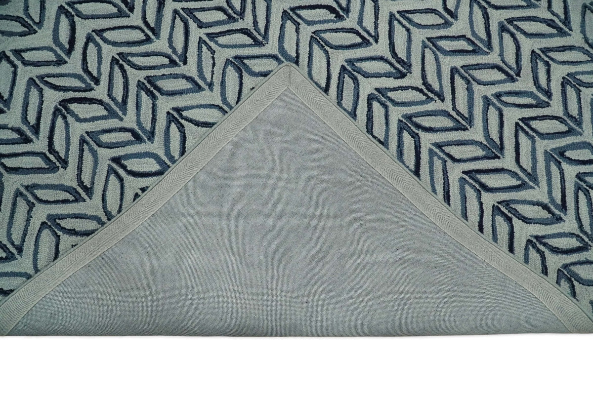 Contemporary Farmhouse Leaf's Hand Tufted Silver and Blue Loop Multi Size Wool Rug.