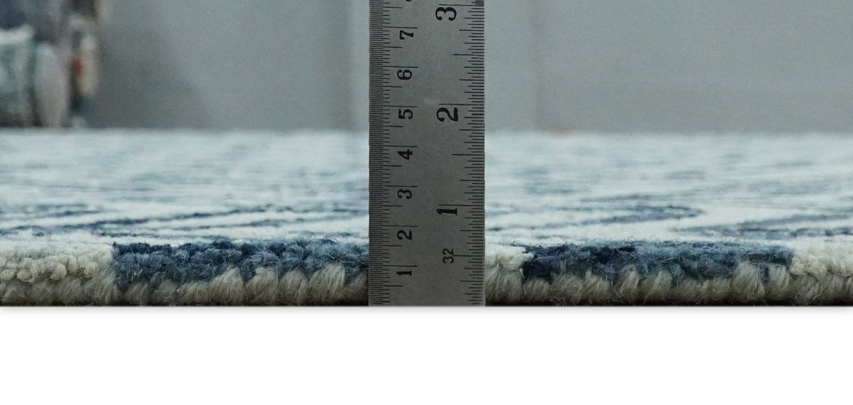 Contemporary Farmhouse Leaf's Hand Tufted Silver and Blue Loop Multi Size Wool Rug.