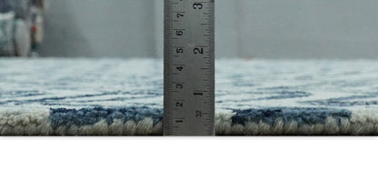 Contemporary Farmhouse Leaf's Hand Tufted Silver and Blue Loop Multi Size Wool Rug.