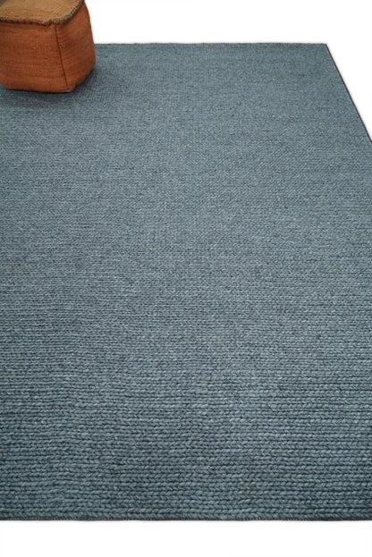 5x8 and 8x10 Braided Wool Solid Gray Hand Woven Soft Plush Area Rug.