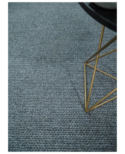 5x8 and 8x10 Braided Wool Solid Gray Hand Woven Soft Plush Area Rug.