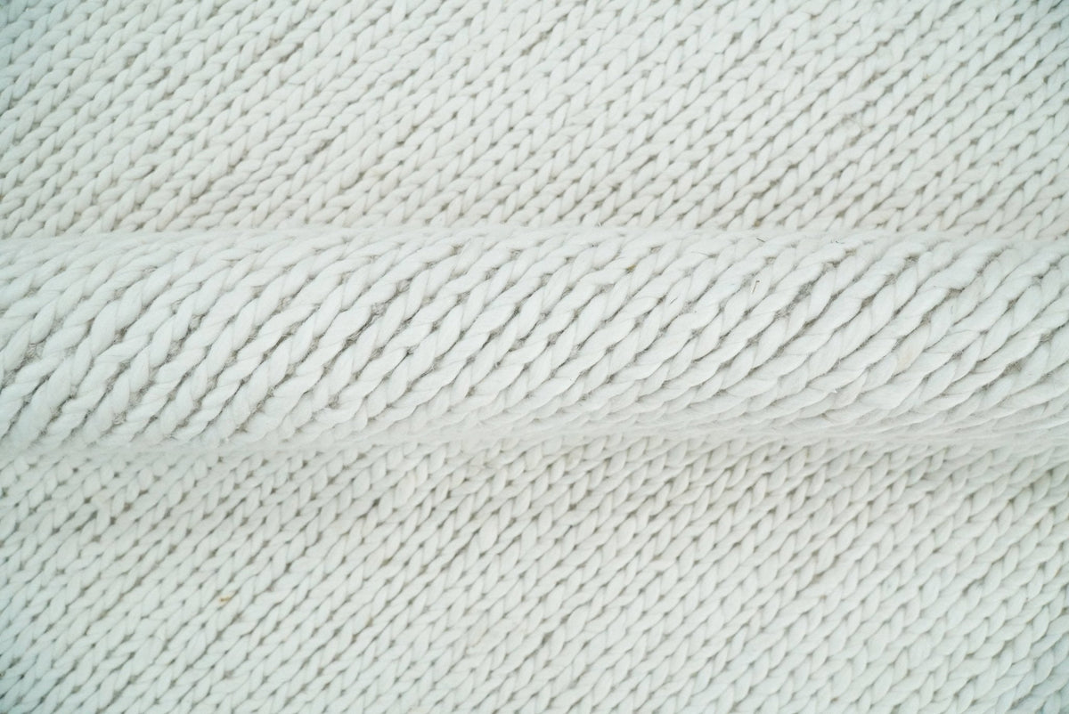 5x8 and 8x10 Braided Wool Solid White Hand Woven Soft Plush Area Rug.