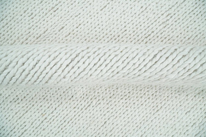 5x8 and 8x10 Braided Wool Solid White Hand Woven Soft Plush Area Rug.